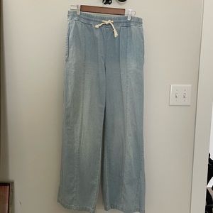 We The Free Wide Leg White Washed Cotton Pants with Elastic Waist